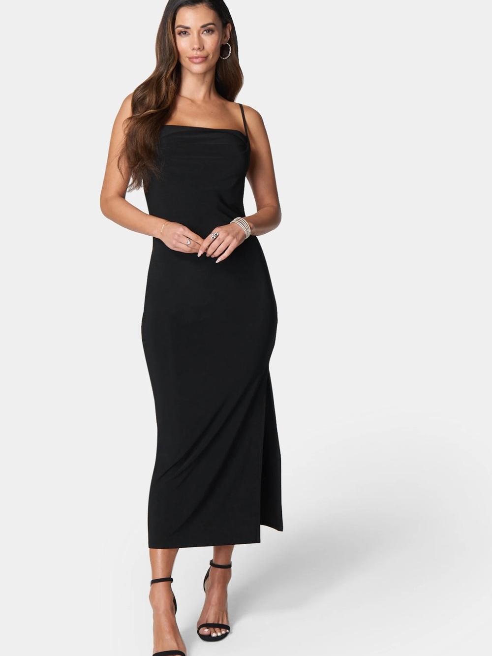 Bebe Cowl Neck Jersey Dress